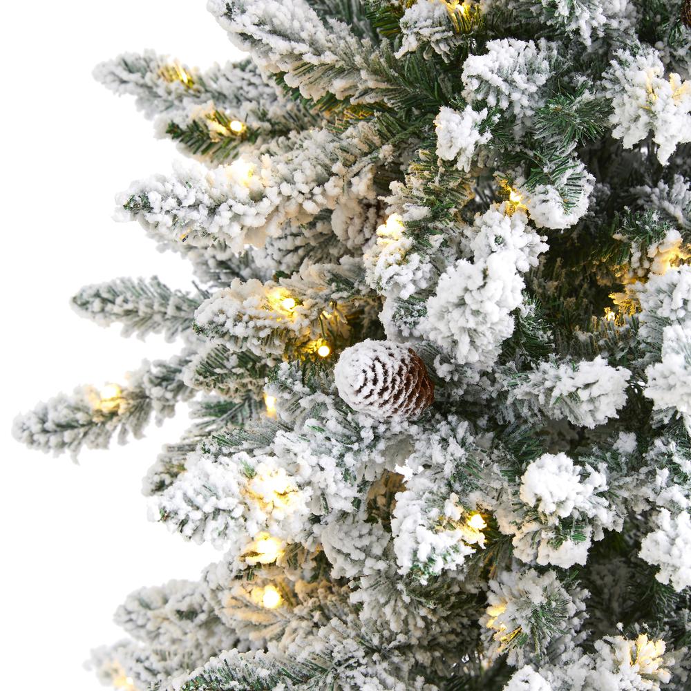 6.5ft. Flocked Livingston Fir Artificial Christmas Tree with Pine Cones and 300 Clear Warm LED Lights. Picture 3
