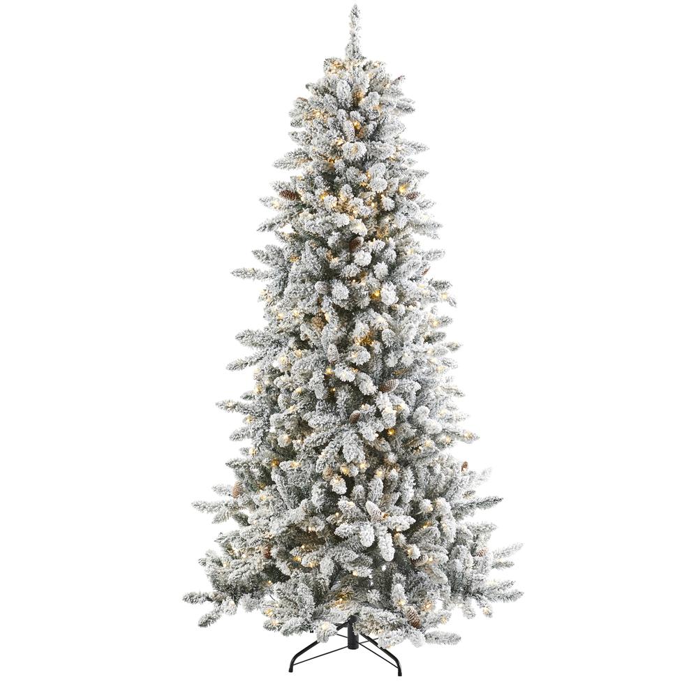 7.5ft. Flocked Livingston Fir Artificial Christmas Tree with Pine Cones and 500 Clear Warm LED Lights. Picture 1