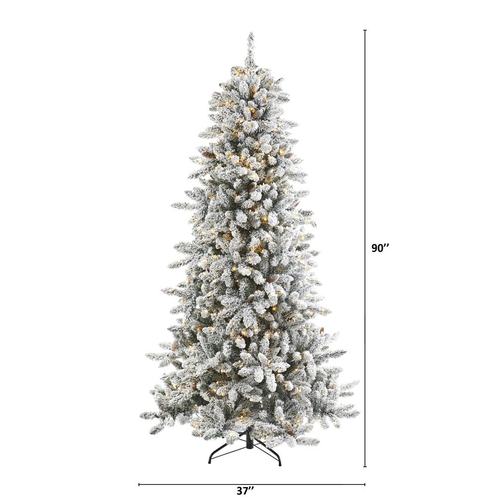 7.5ft. Flocked Livingston Fir Artificial Christmas Tree with Pine Cones and 500 Clear Warm LED Lights. Picture 2