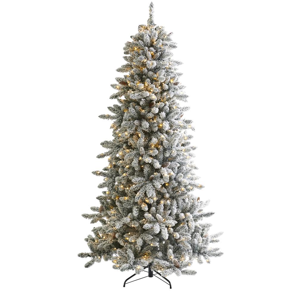 7.5ft. Flocked Livingston Fir Artificial Christmas Tree with Pine Cones and 500 Clear Warm LED Lights. Picture 3