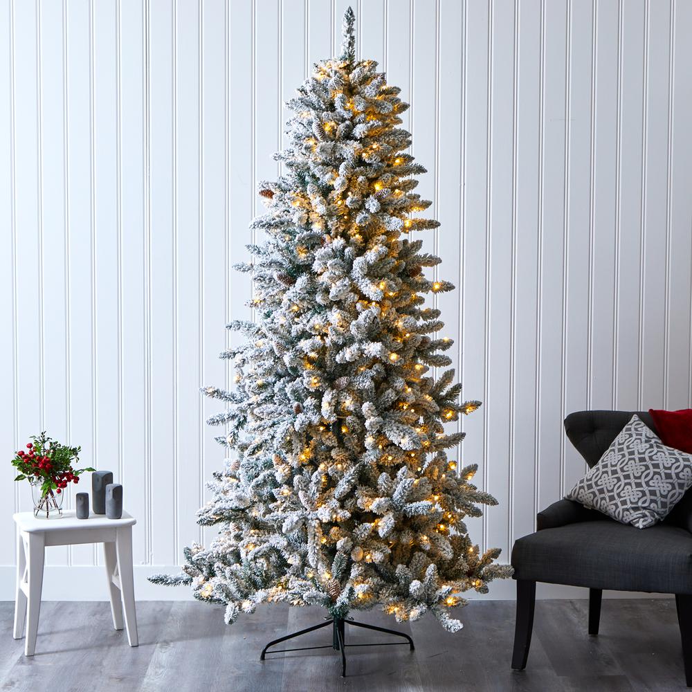 7.5ft. Flocked Livingston Fir Artificial Christmas Tree with Pine Cones and 500 Clear Warm LED Lights. Picture 9