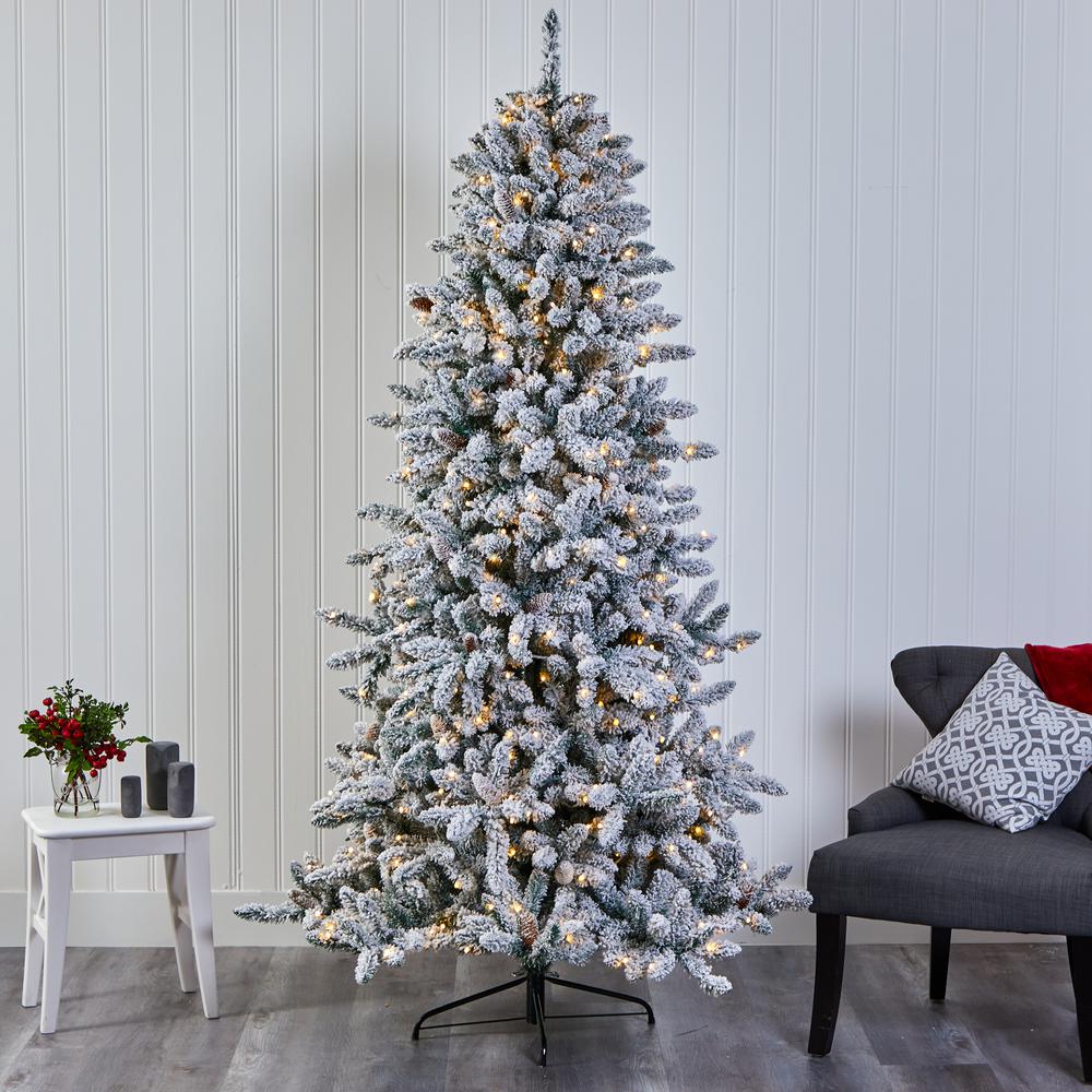 7.5ft. Flocked Livingston Fir Artificial Christmas Tree with Pine Cones and 500 Clear Warm LED Lights. Picture 7