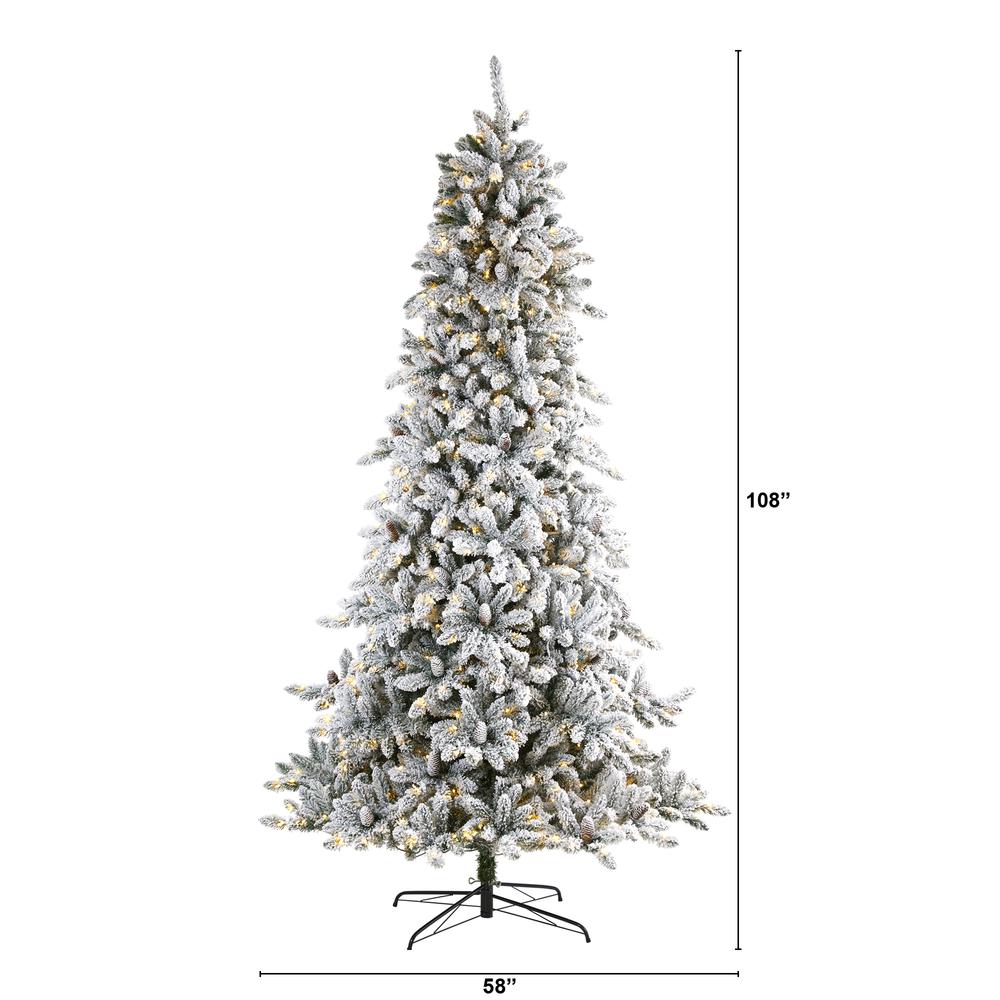 9ft. Flocked Livingston Fir Artificial Christmas Tree with Pine Cones and 650 Clear Warm LED Lights. Picture 2