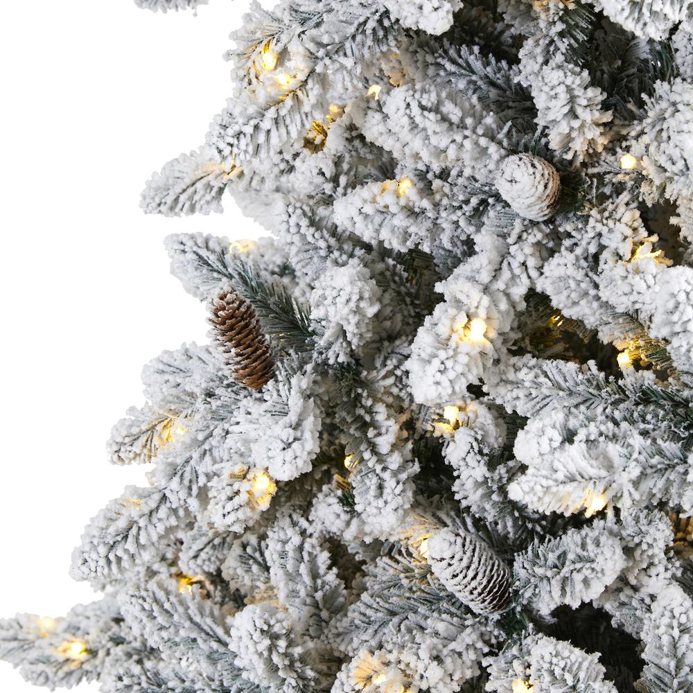 9ft. Flocked Livingston Fir Artificial Christmas Tree with Pine Cones and 650 Clear Warm LED Lights. Picture 3