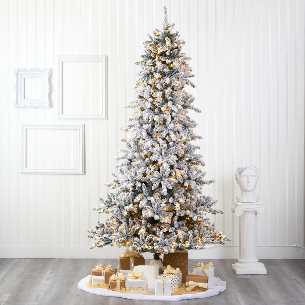 9ft. Flocked Livingston Fir Artificial Christmas Tree with Pine Cones and 650 Clear Warm LED Lights. Picture 7
