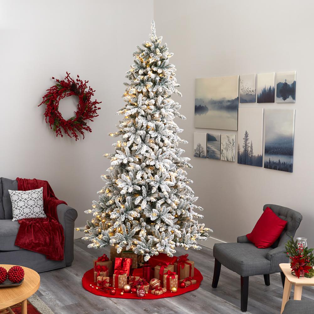 9ft. Flocked Livingston Fir Artificial Christmas Tree with Pine Cones and 650 Clear Warm LED Lights. Picture 5