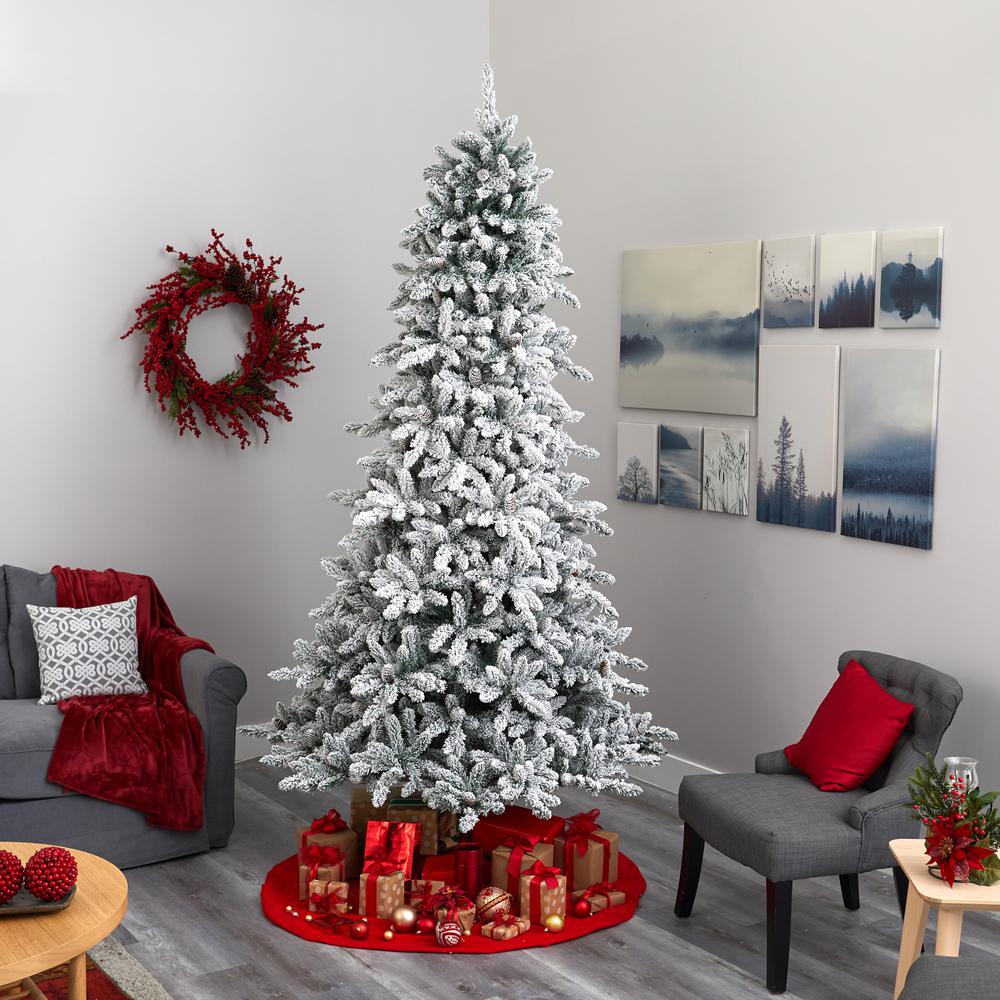 9ft. Flocked Livingston Fir Artificial Christmas Tree with Pine Cones and 650 Clear Warm LED Lights. Picture 6