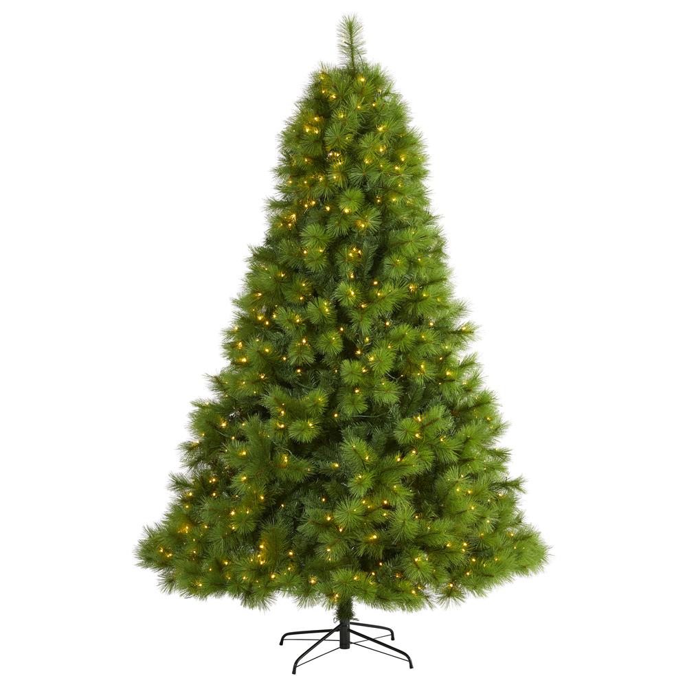 8ft. Green Scotch Pine Artificial Christmas Tree with 600 Clear LED Lights. Picture 1