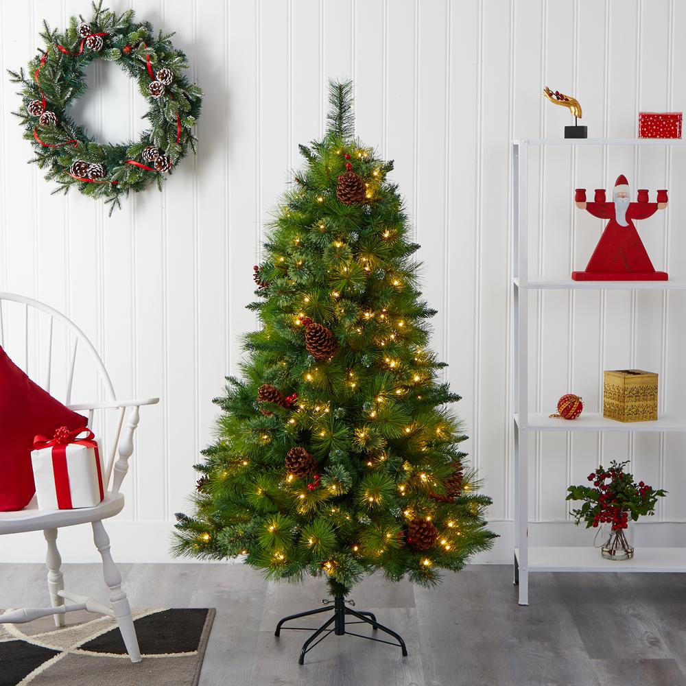 5ft. Montana Mixed Pine Artificial Christmas Tree with Pine Cones, Berries and 250 Clear LED Lights. Picture 7