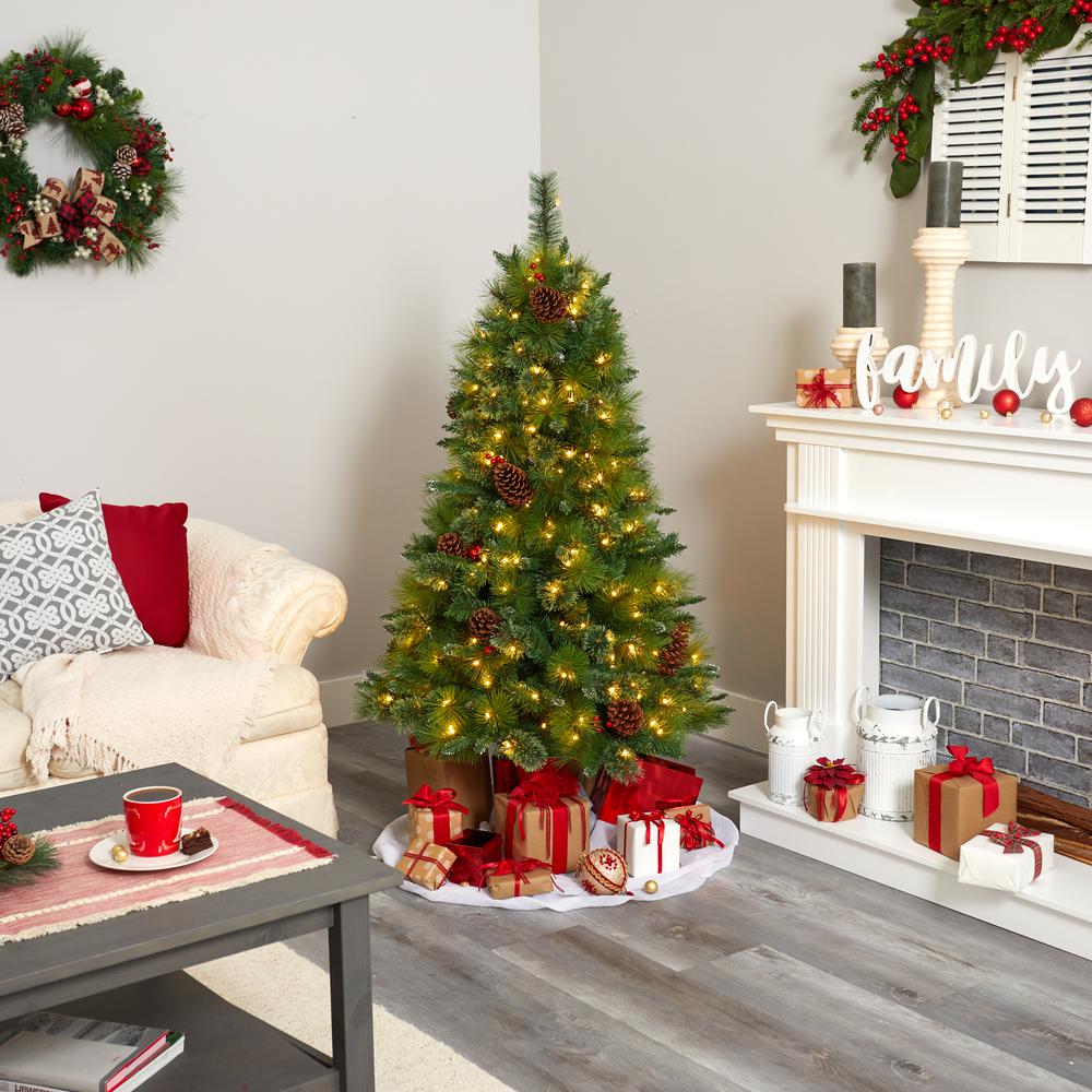 5ft. Montana Mixed Pine Artificial Christmas Tree with Pine Cones, Berries and 250 Clear LED Lights. Picture 5