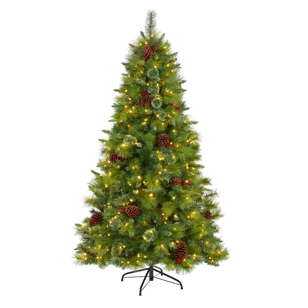 6ft. Montana Mixed Pine Artificial Christmas Tree with Pine Cones, Berries and 350 Clear LED Lights. Picture 3