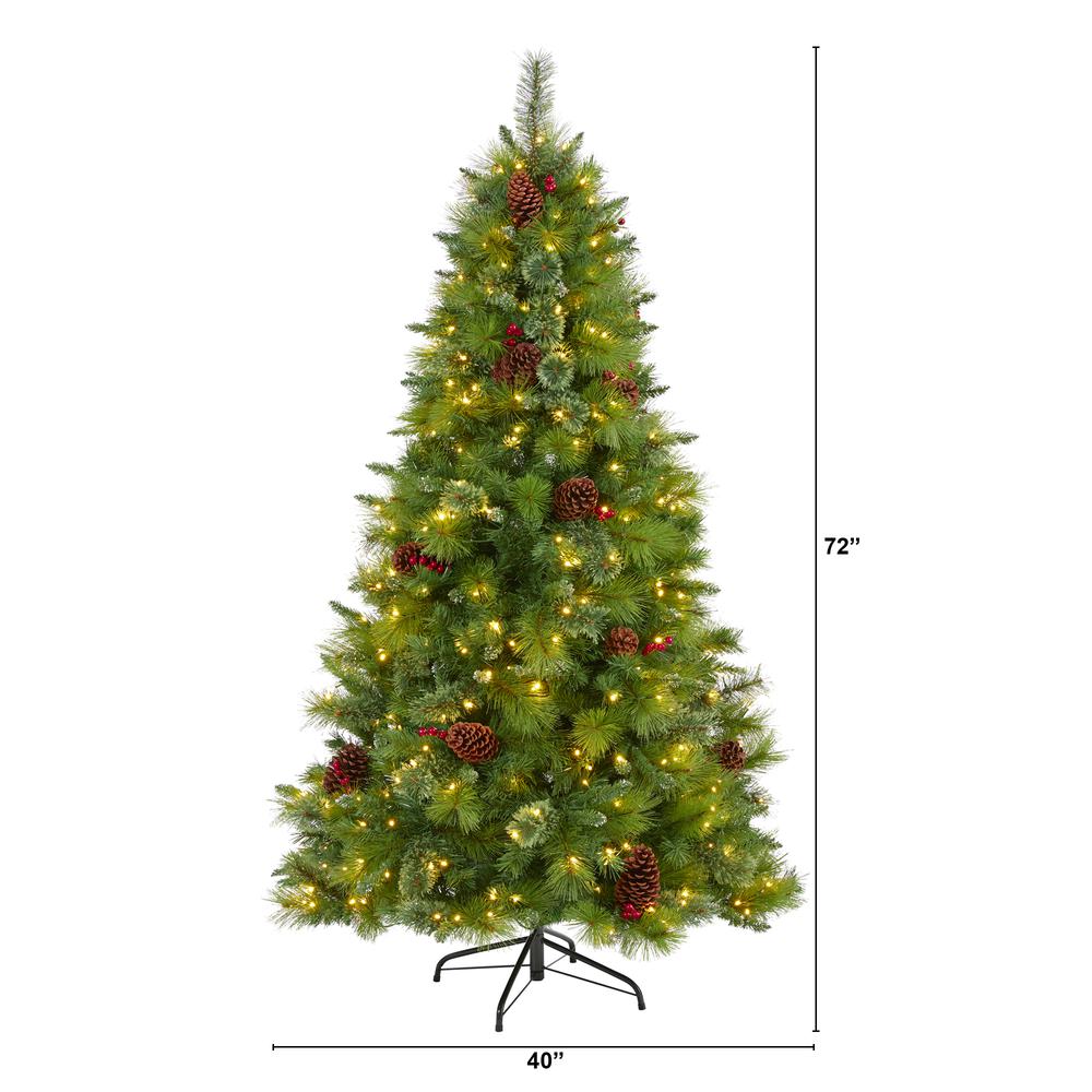 6ft. Montana Mixed Pine Artificial Christmas Tree with Pine Cones, Berries and 350 Clear LED Lights. Picture 1