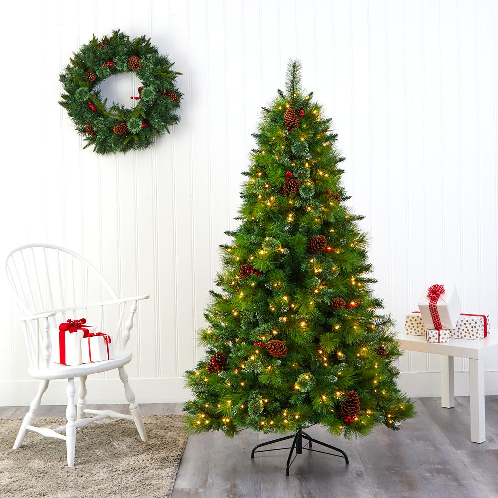6ft. Montana Mixed Pine Artificial Christmas Tree with Pine Cones, Berries and 350 Clear LED Lights. Picture 7