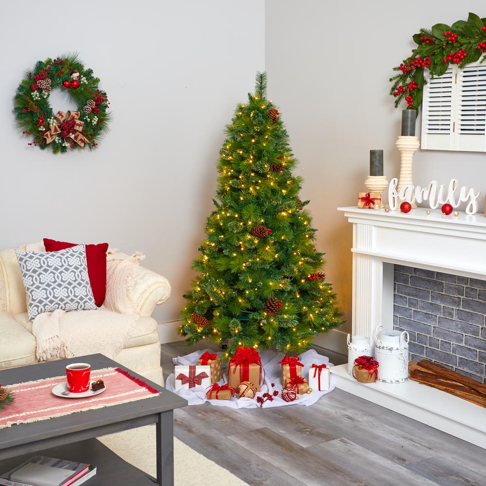 6ft. Montana Mixed Pine Artificial Christmas Tree with Pine Cones, Berries and 350 Clear LED Lights. Picture 5