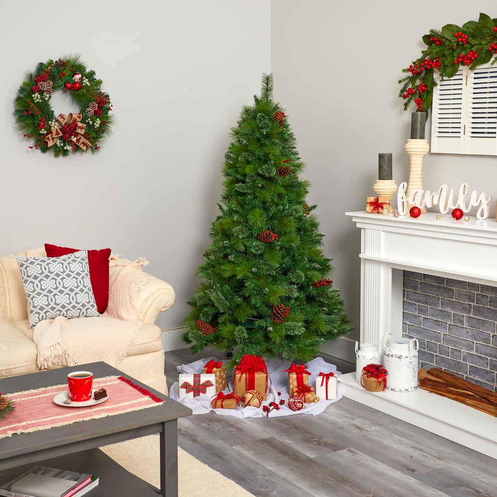 6ft. Montana Mixed Pine Artificial Christmas Tree with Pine Cones, Berries and 350 Clear LED Lights. Picture 6