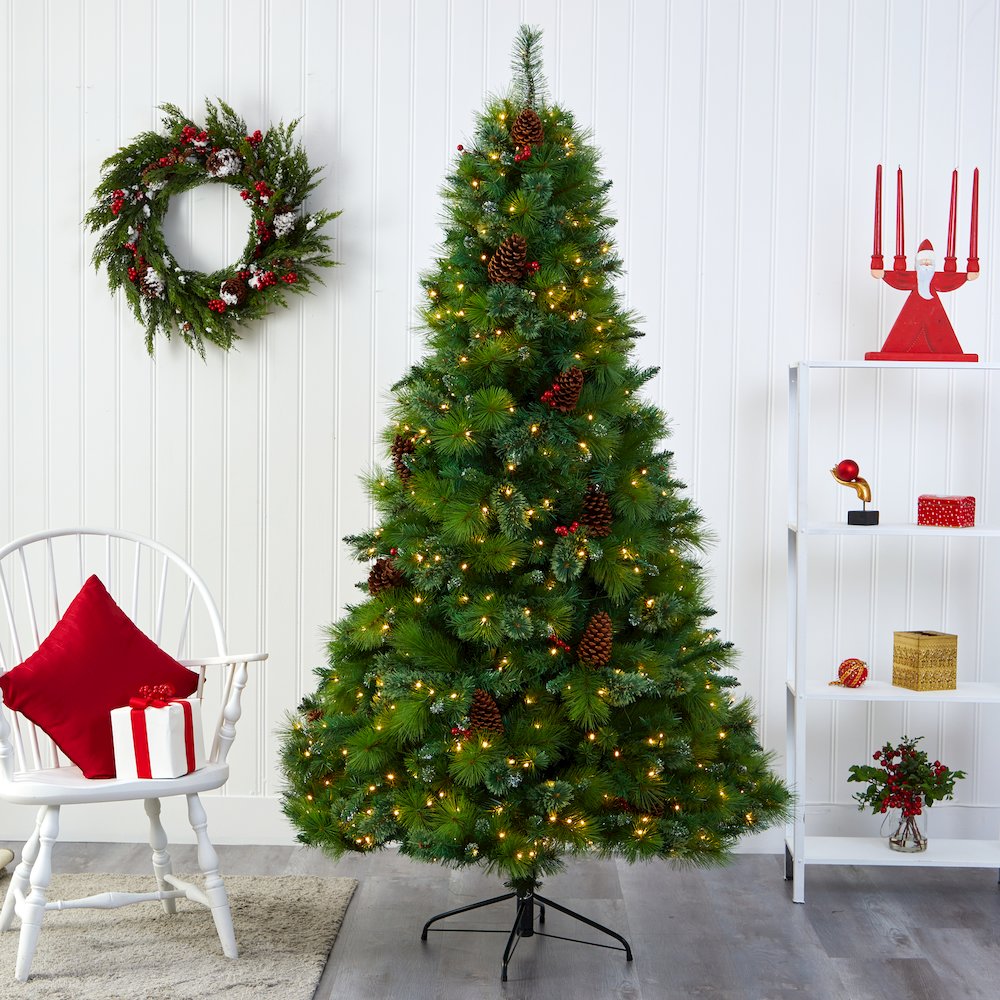7ft. Montana Mixed Pine Christmas Tree with Pine Cones and 500 Clear LED Lights. Picture 5