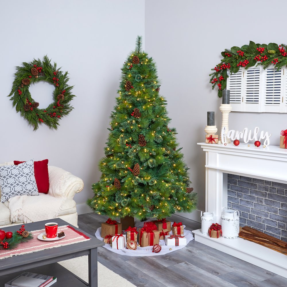 7ft. Montana Mixed Pine Christmas Tree with Pine Cones and 500 Clear LED Lights. Picture 6