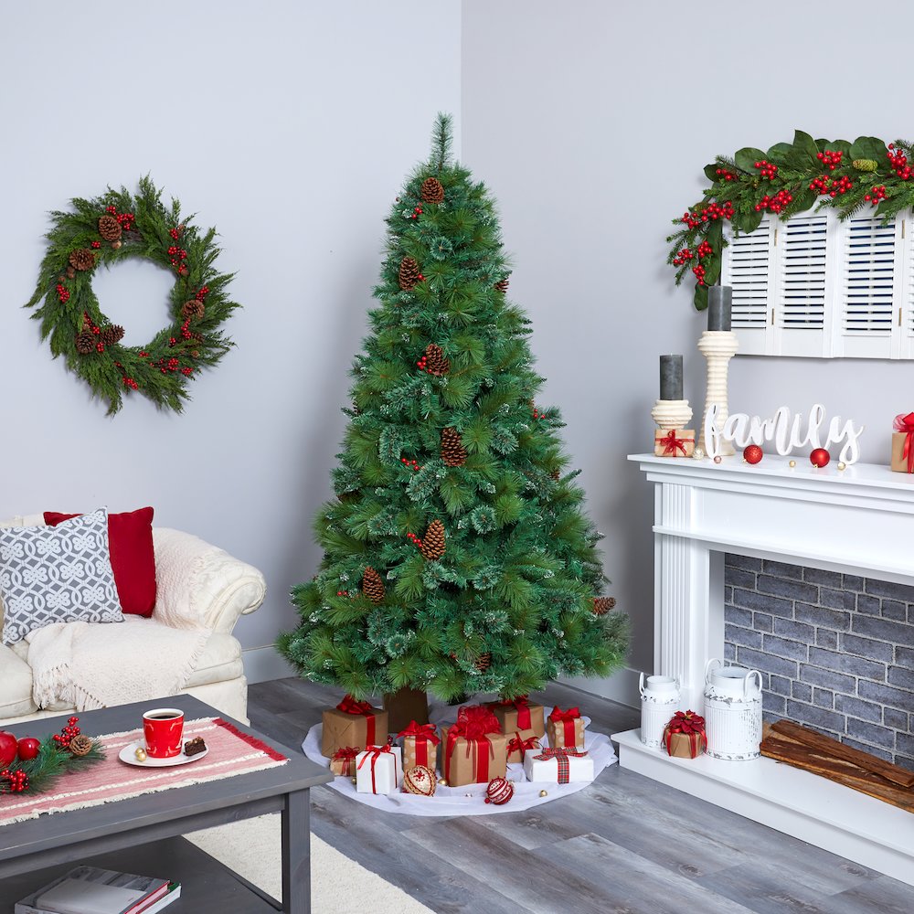 7ft. Montana Mixed Pine Christmas Tree with Pine Cones and 500 Clear LED Lights. Picture 7
