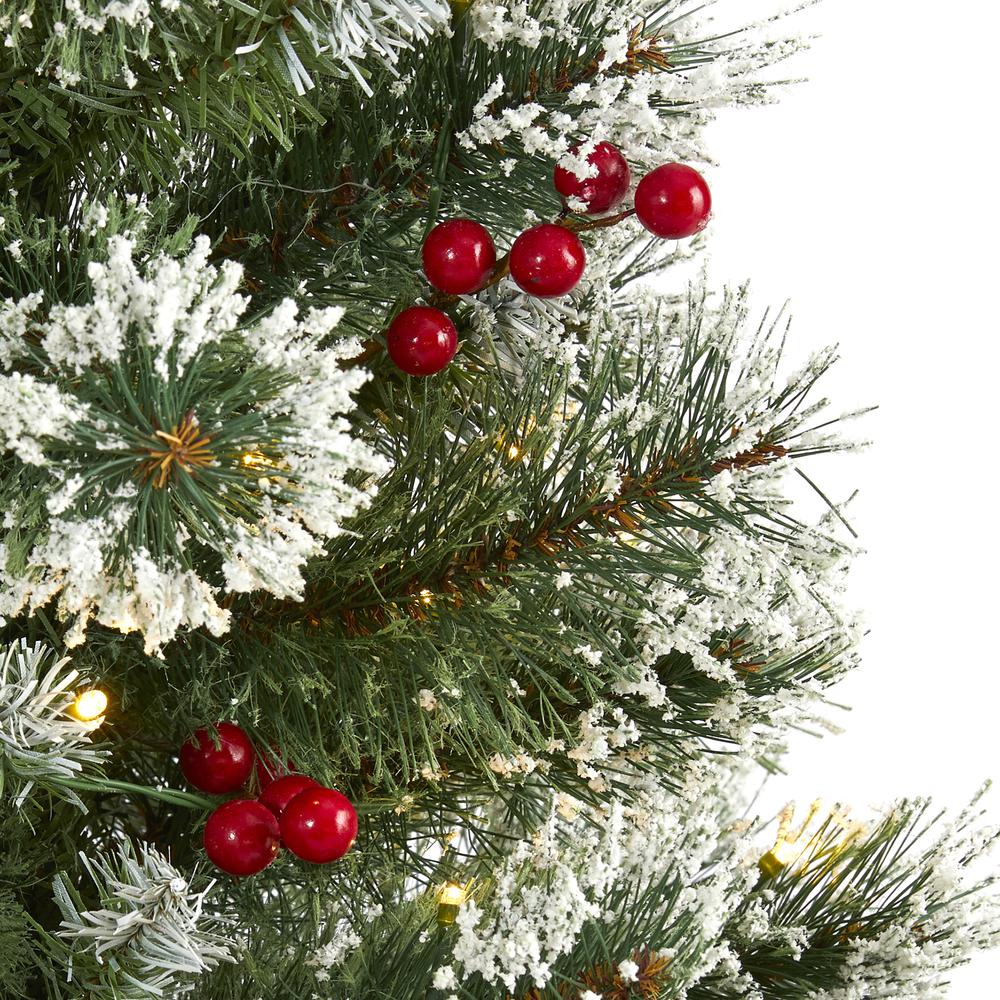 3ft. Frosted Swiss Pine Artificial Christmas Tree with 50 Clear LED Lights and Berries. Picture 2