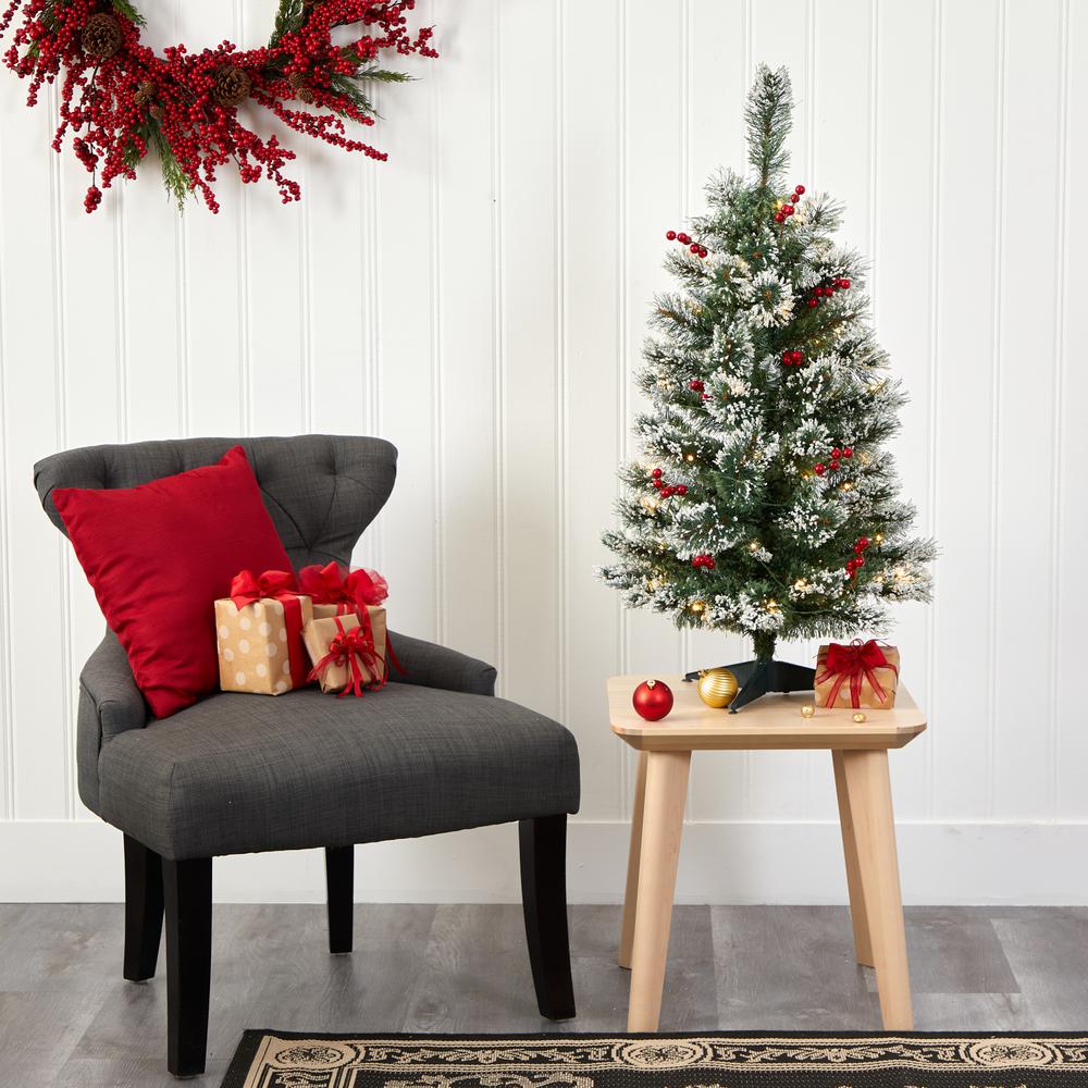 3ft. Frosted Swiss Pine Artificial Christmas Tree with 50 Clear LED Lights and Berries. Picture 6