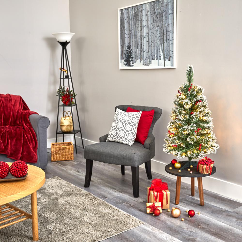 3ft. Frosted Swiss Pine Artificial Christmas Tree with 50 Clear LED Lights and Berries. Picture 4