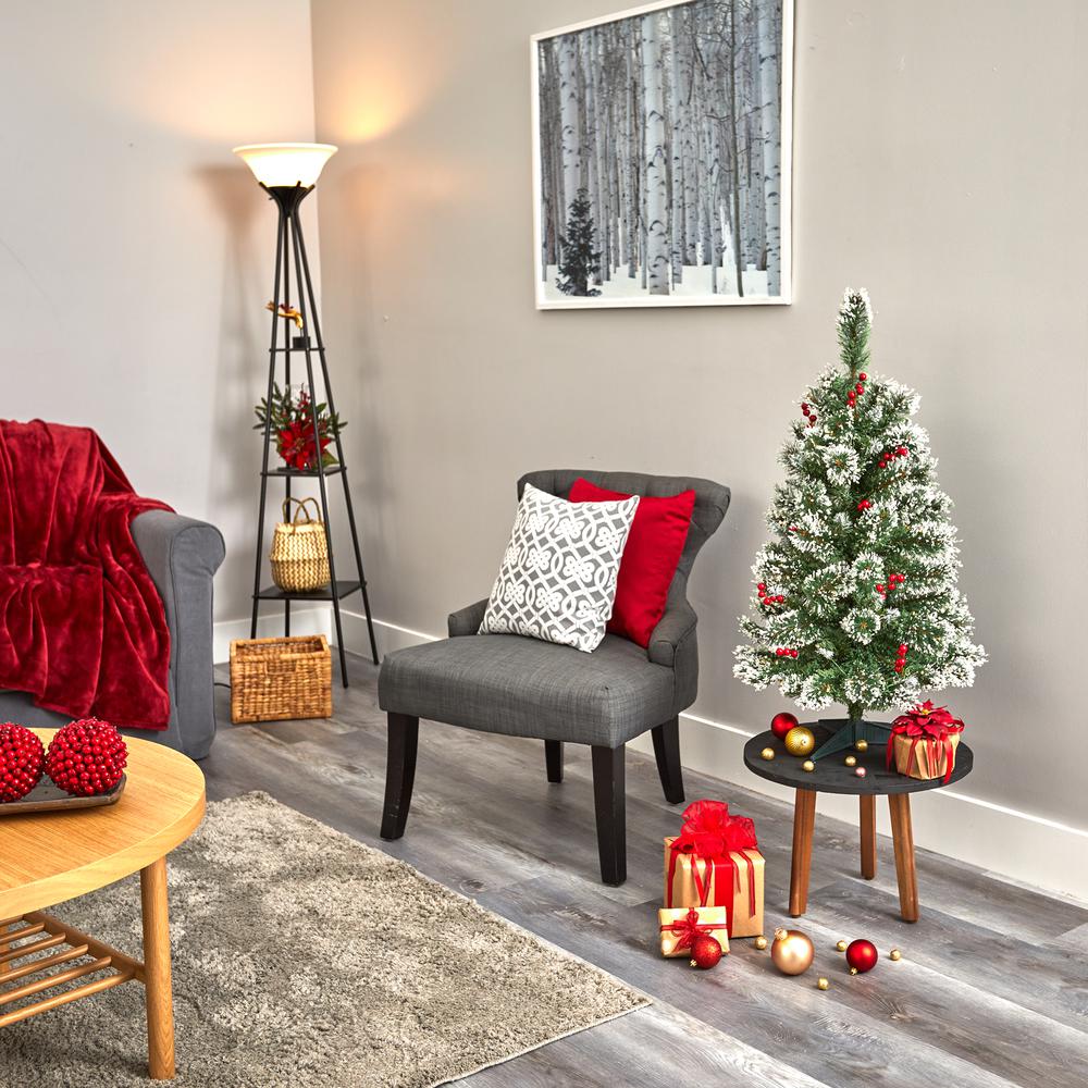 3ft. Frosted Swiss Pine Artificial Christmas Tree with 50 Clear LED Lights and Berries. Picture 5