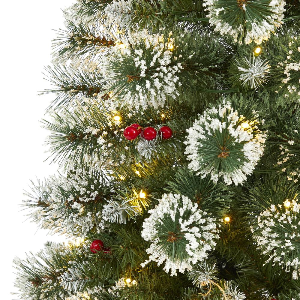 5ft. Frosted Swiss Pine Artificial Christmas Tree with 200 Clear LED Lights and Berries. Picture 3