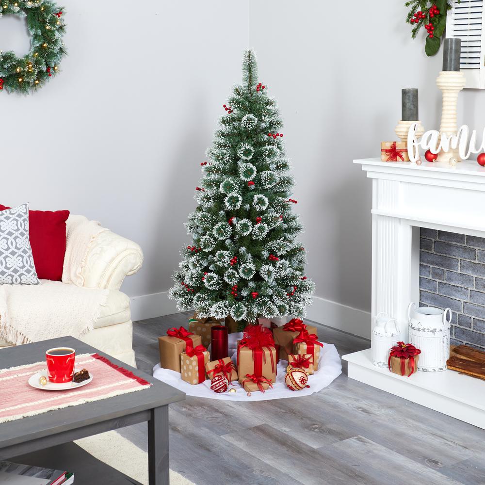 5ft. Frosted Swiss Pine Artificial Christmas Tree with 200 Clear LED Lights and Berries. Picture 6