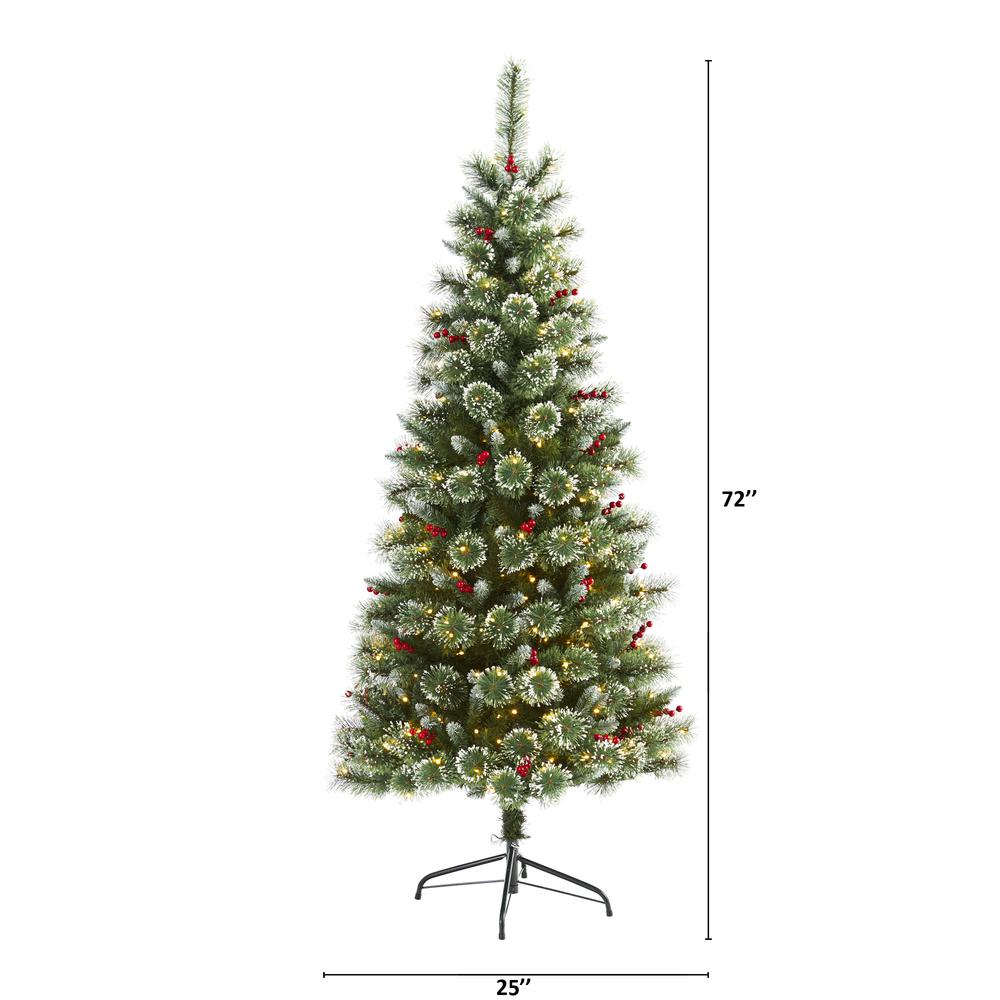 6ft. Frosted Swiss Pine Artificial Christmas Tree with 300 Clear LED Lights and Berries. Picture 2