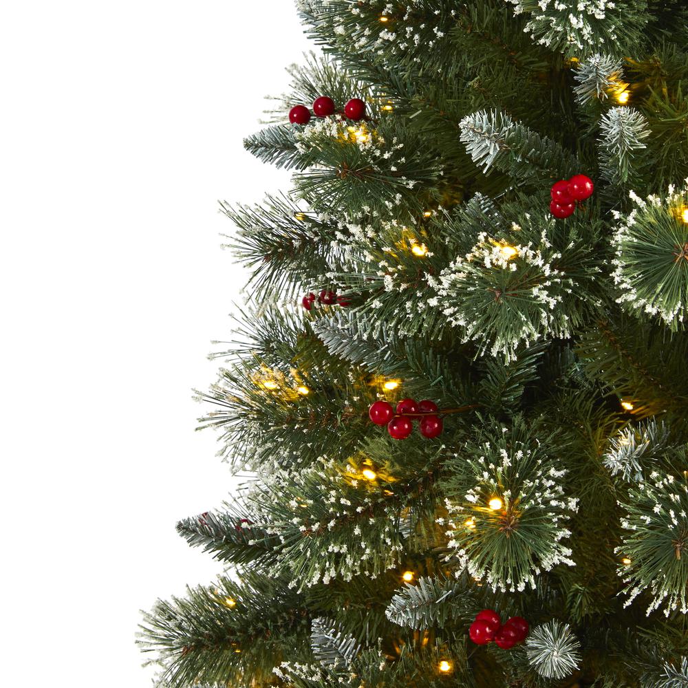6ft. Frosted Swiss Pine Artificial Christmas Tree with 300 Clear LED Lights and Berries. Picture 3