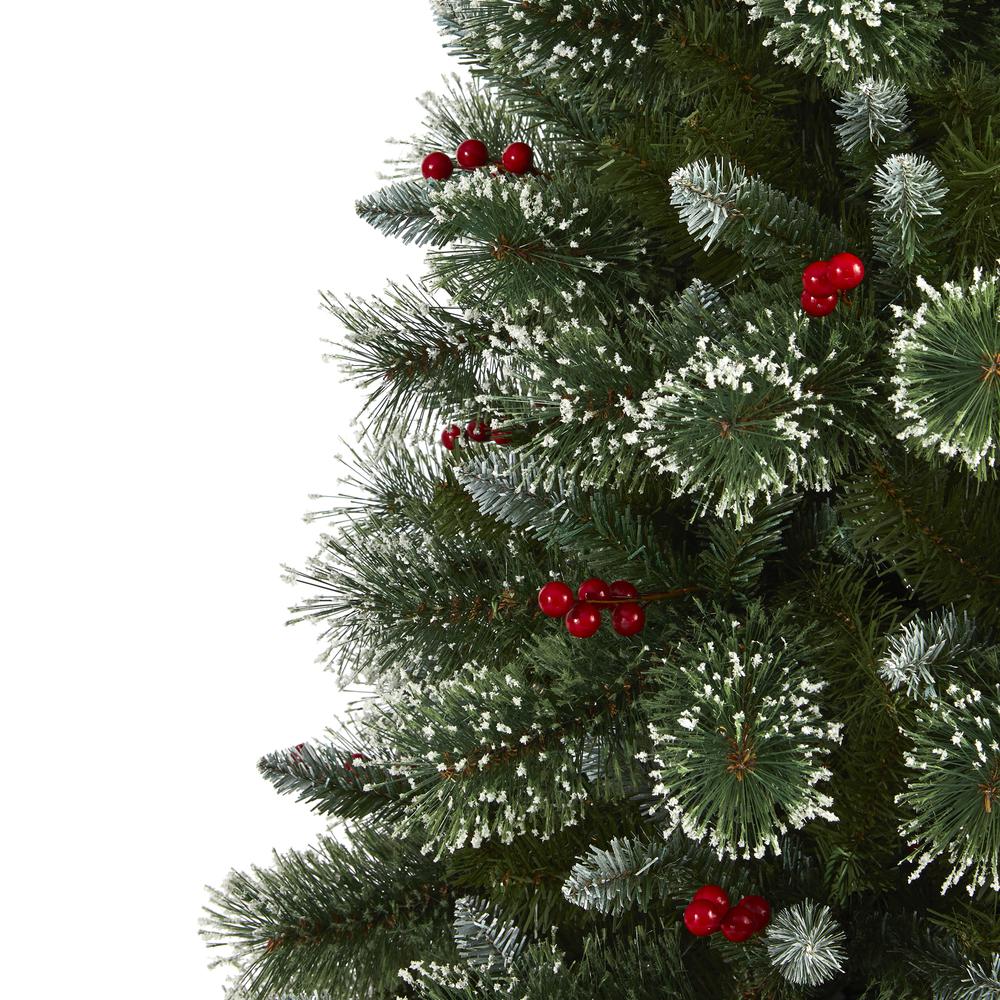 6ft. Frosted Swiss Pine Artificial Christmas Tree with 300 Clear LED Lights and Berries. Picture 4