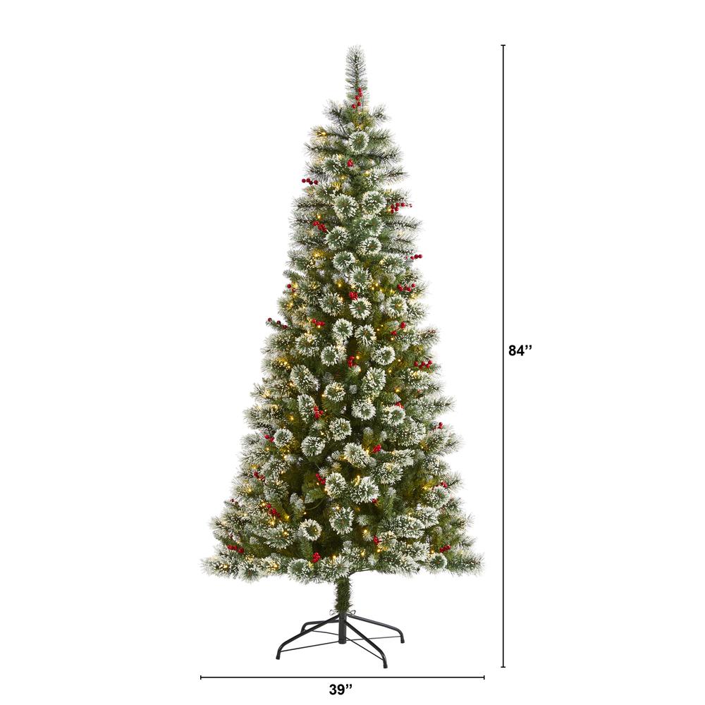 7ft. Frosted Swiss Pine Artificial Christmas Tree with 400 Clear LED Lights and Berries. Picture 2