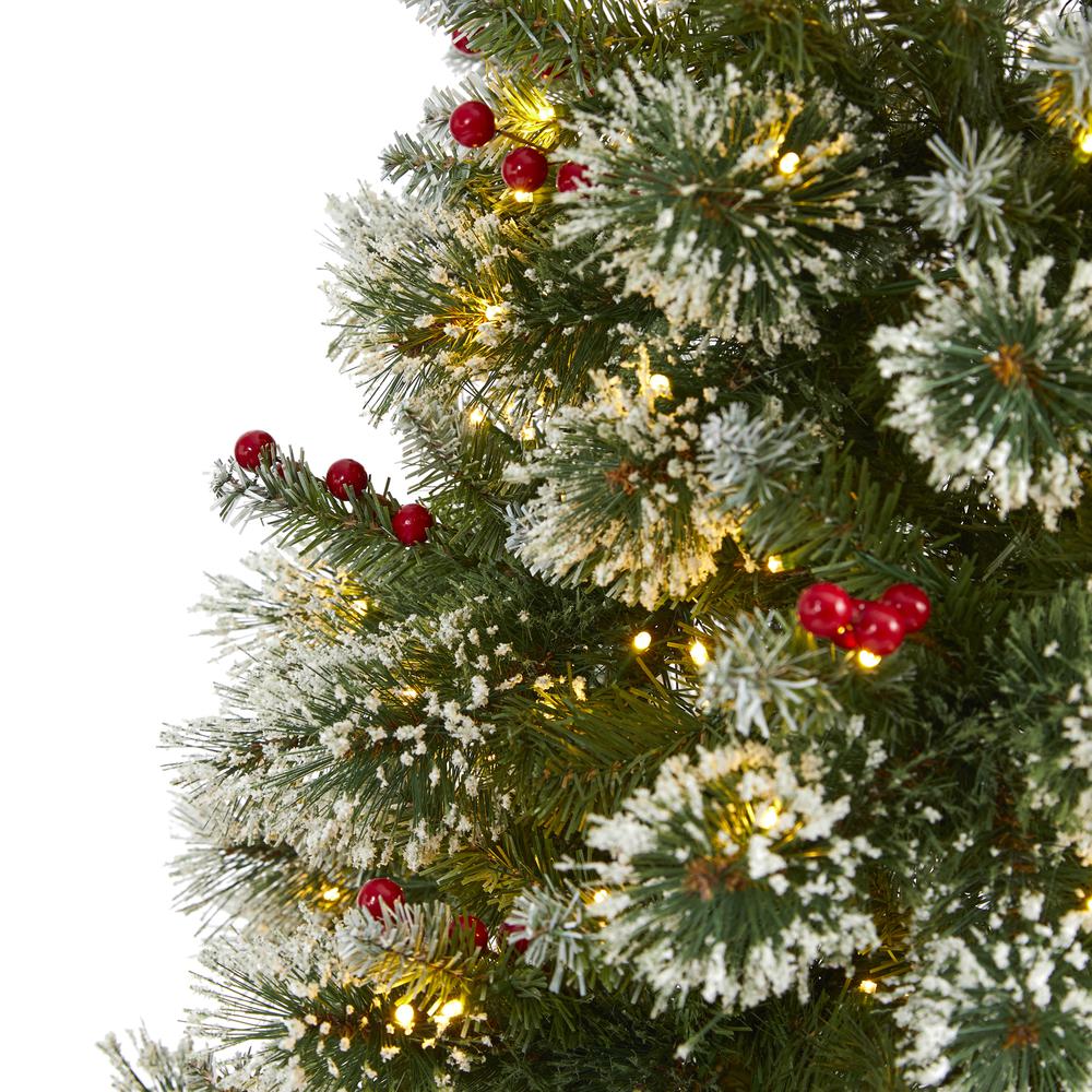 7ft. Frosted Swiss Pine Artificial Christmas Tree with 400 Clear LED Lights and Berries. Picture 3