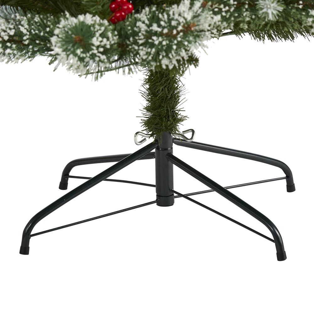 7ft. Frosted Swiss Pine Artificial Christmas Tree with 400 Clear LED Lights and Berries. Picture 4