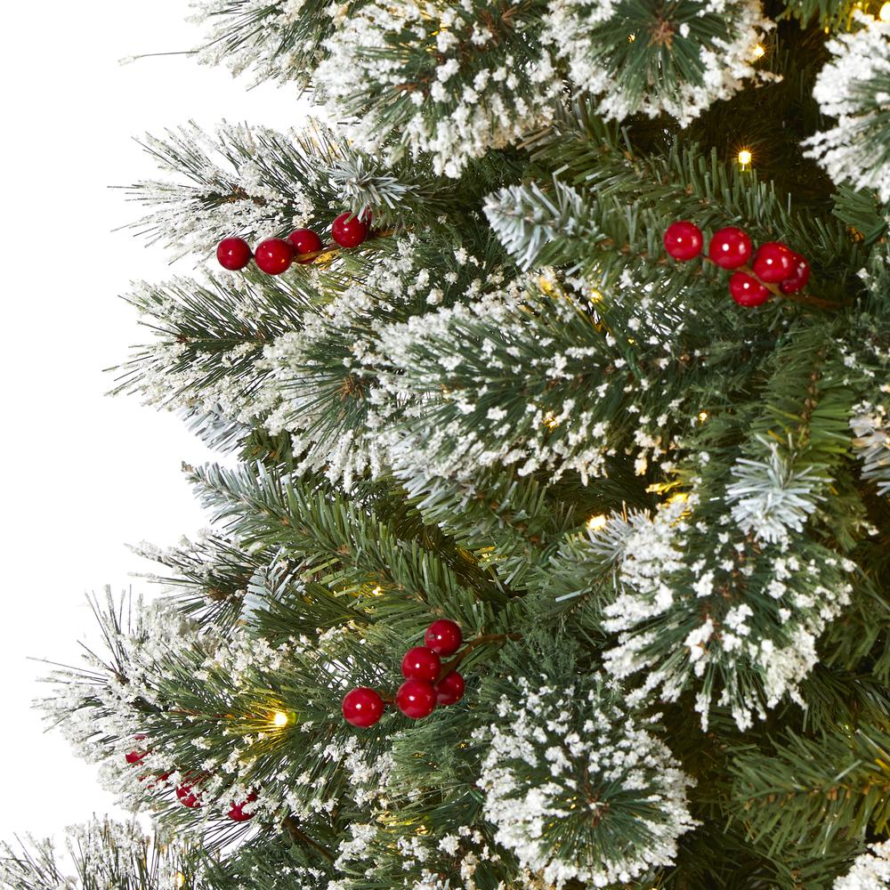 8ft. Frosted Swiss Pine Artificial Christmas Tree with 550 Clear LED Lights and Berries. Picture 3