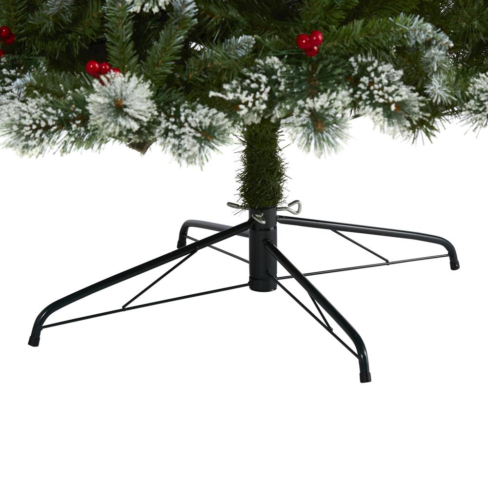 8ft. Frosted Swiss Pine Artificial Christmas Tree with 550 Clear LED Lights and Berries. Picture 4