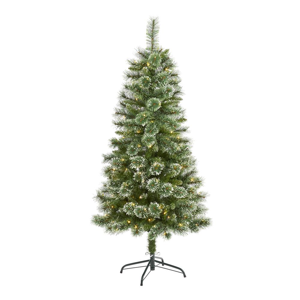 5ft. Wisconsin Slim Snow Tip Pine Artificial Christmas Tree with 150 Clear LED Lights. Picture 1