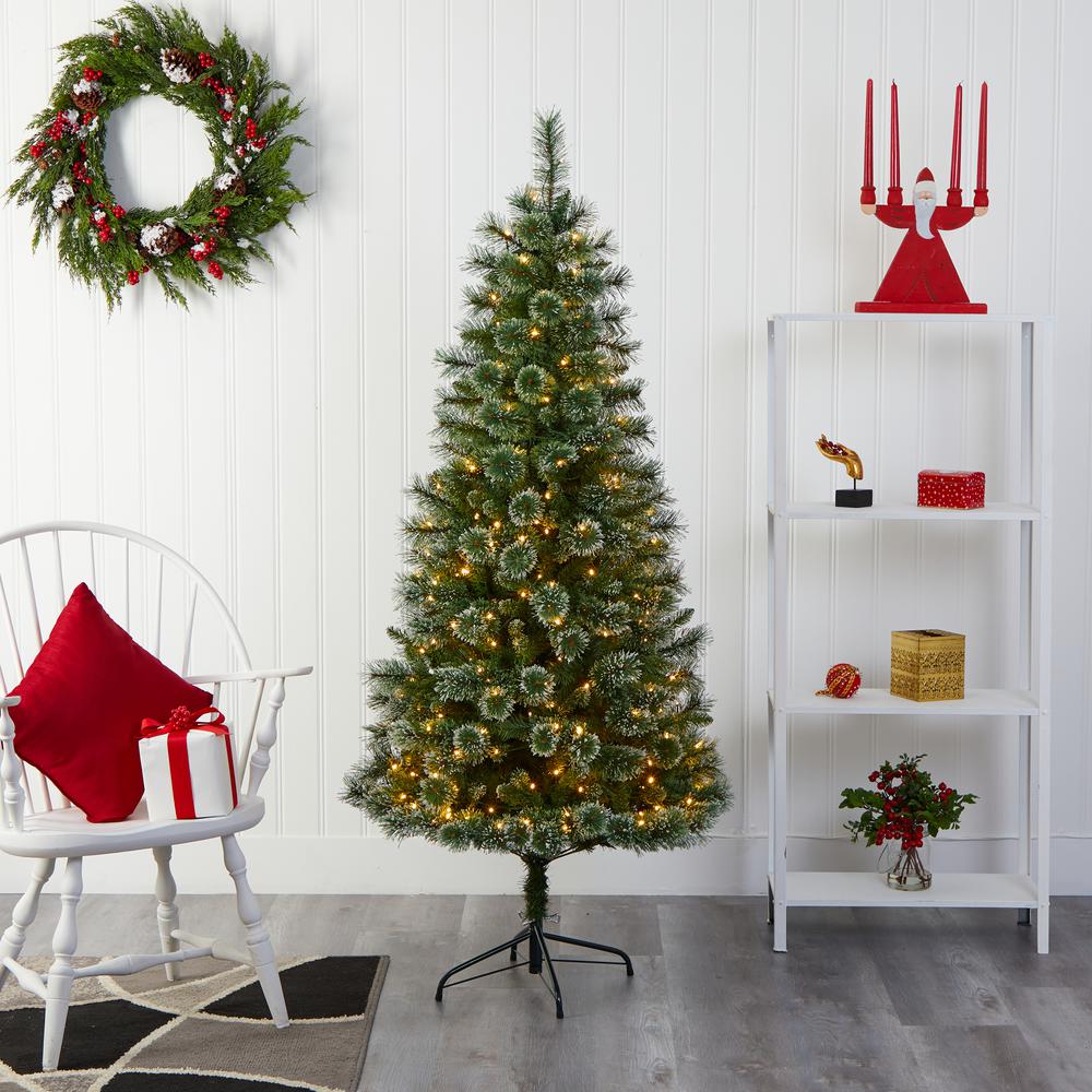 6ft. Wisconsin Slim Snow Tip Pine Artificial Christmas Tree with 300 Clear LED Lights. Picture 7