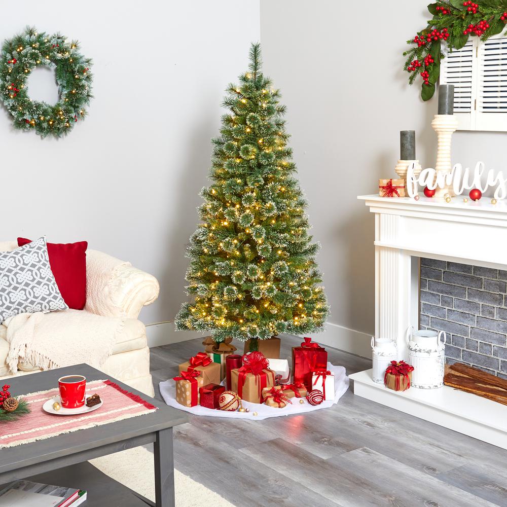 6ft. Wisconsin Slim Snow Tip Pine Artificial Christmas Tree with 300 Clear LED Lights. Picture 5