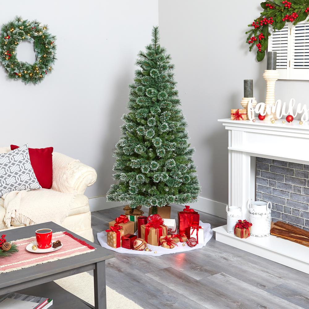 6ft. Wisconsin Slim Snow Tip Pine Artificial Christmas Tree with 300 Clear LED Lights. Picture 6