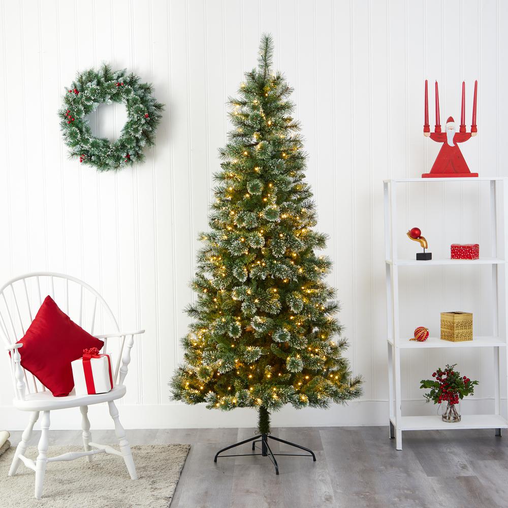 7ft. Wisconsin Slim Snow Tip Pine Artificial Christmas Tree with 400 Clear LED Lights. Picture 7