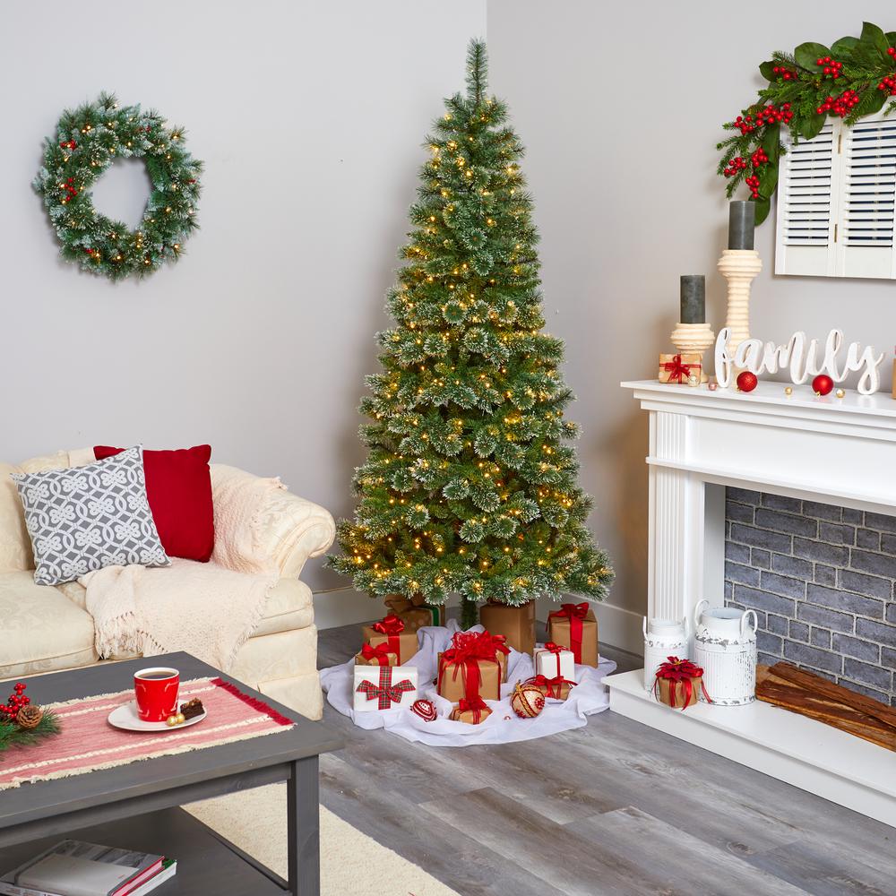 7ft. Wisconsin Slim Snow Tip Pine Artificial Christmas Tree with 400 Clear LED Lights. Picture 5