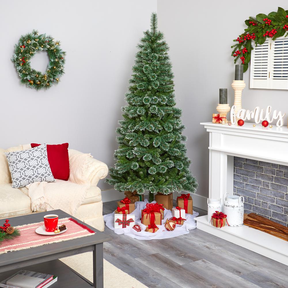 7ft. Wisconsin Slim Snow Tip Pine Artificial Christmas Tree with 400 Clear LED Lights. Picture 6