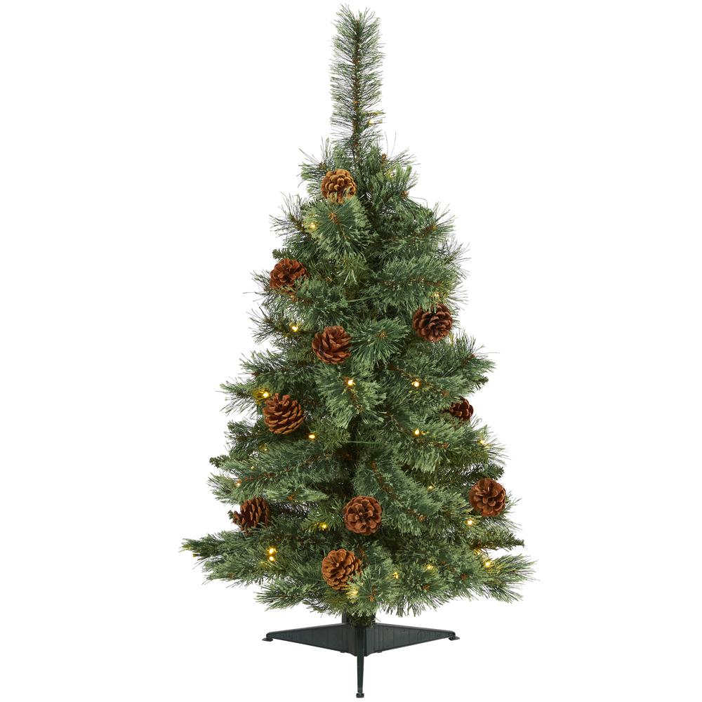 3ft. White Mountain Pine Artificial Christmas Tree with 50 Clear LED Lights and Pine Cones. Picture 3