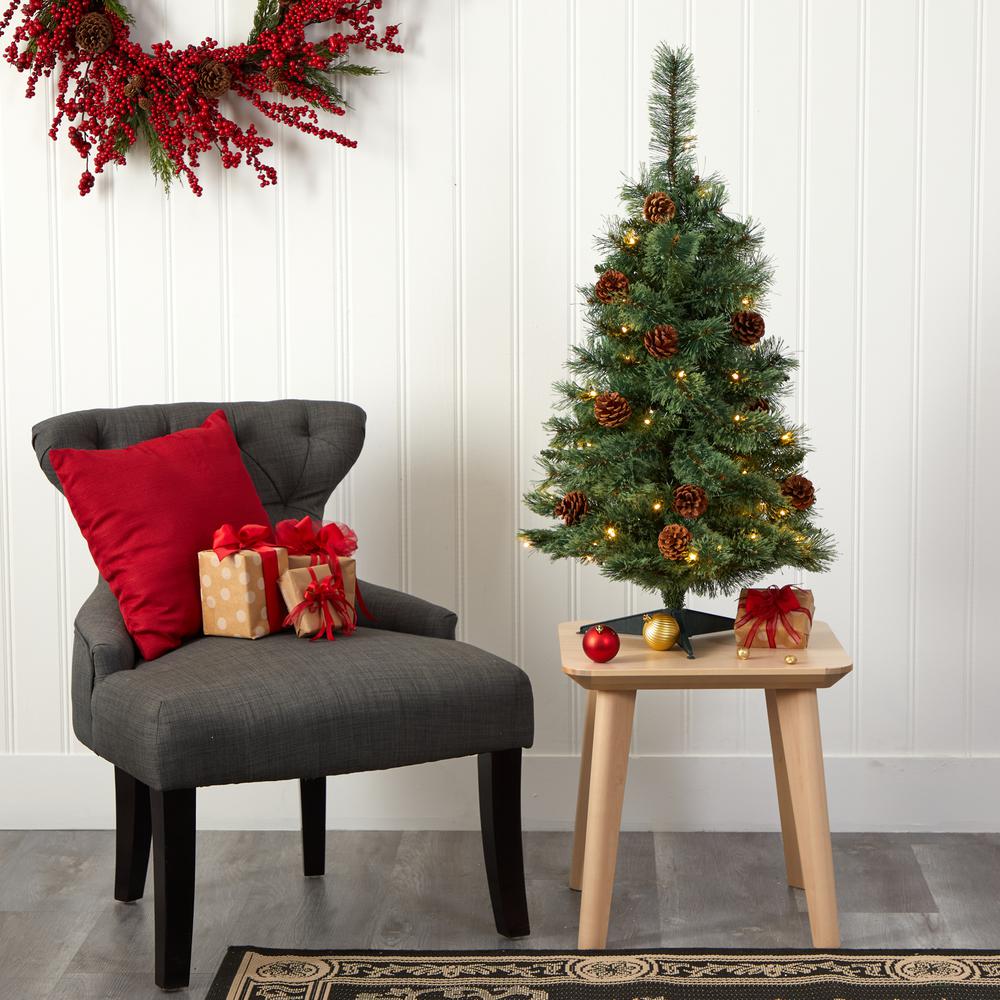 3ft. White Mountain Pine Artificial Christmas Tree with 50 Clear LED Lights and Pine Cones. Picture 7