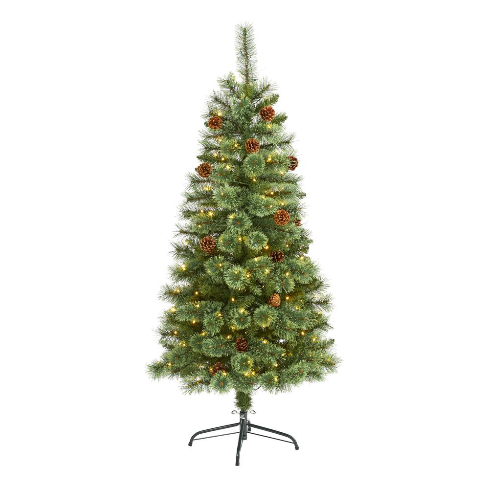 5ft. White Mountain Pine Artificial Christmas Tree with 200 Clear LED Lights and Pine Cones. Picture 4