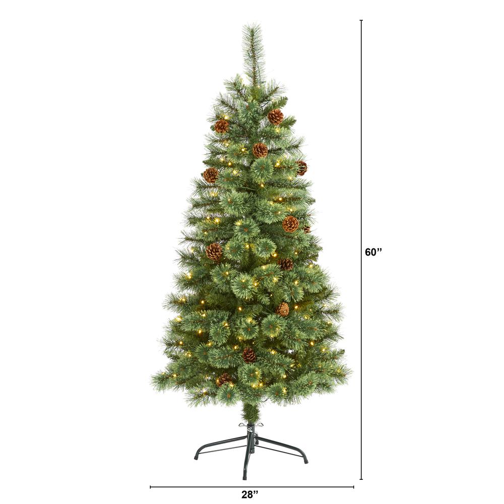 5ft. White Mountain Pine Artificial Christmas Tree with 200 Clear LED Lights and Pine Cones. Picture 1