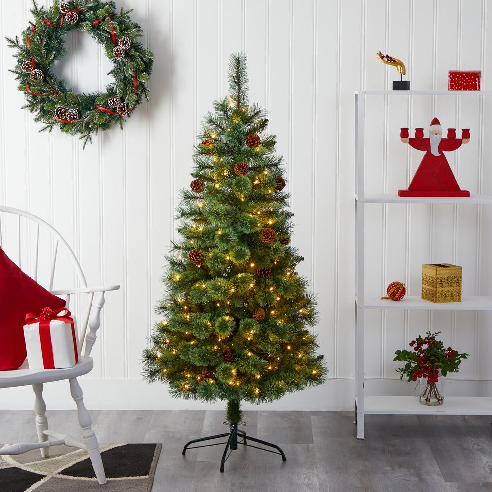 5ft. White Mountain Pine Artificial Christmas Tree with 200 Clear LED Lights and Pine Cones. Picture 7