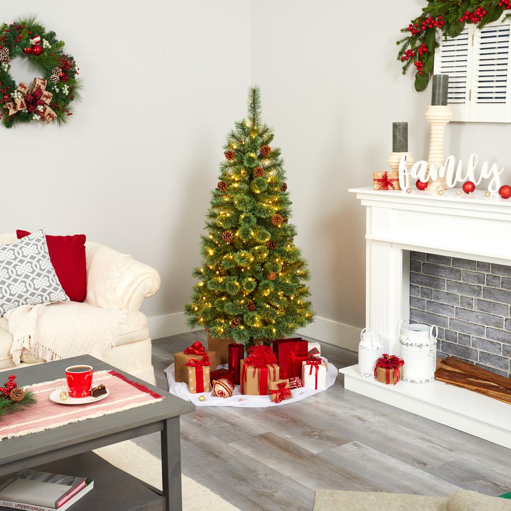 5ft. White Mountain Pine Artificial Christmas Tree with 200 Clear LED Lights and Pine Cones. Picture 5