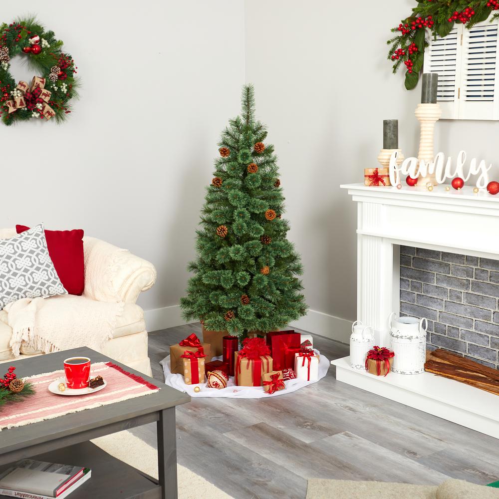 5ft. White Mountain Pine Artificial Christmas Tree with 200 Clear LED Lights and Pine Cones. Picture 6